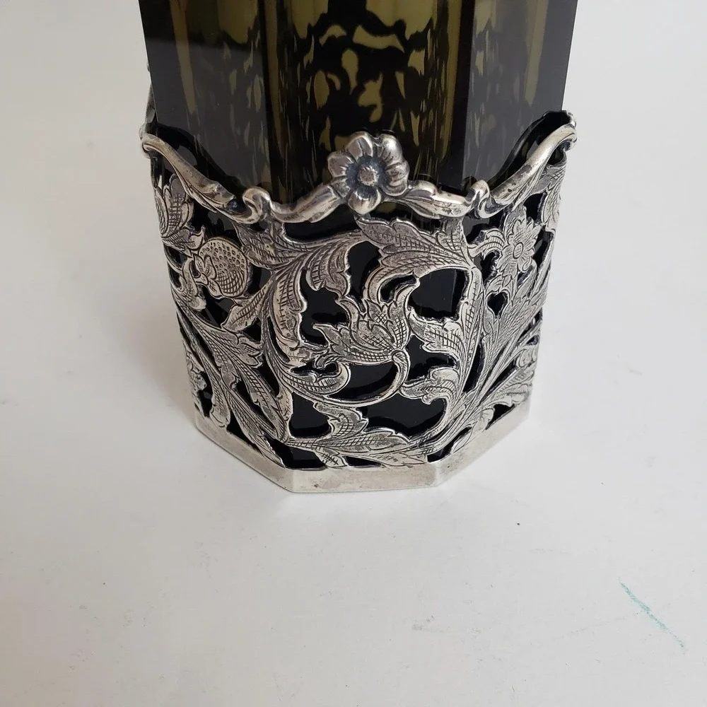 VTG BW Van Eldik Green Glass & Sterling Silver‎ Decanter. Netherlands. 126g 925